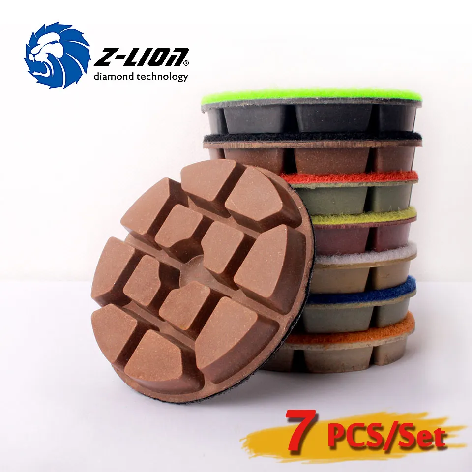 

Z-LION 3" Grinding Pad Concrete Floor Polishing 7 Pcs/Set Diamond Sanding Pads Wet Use Concrete Polisher Floor Polishing Pads