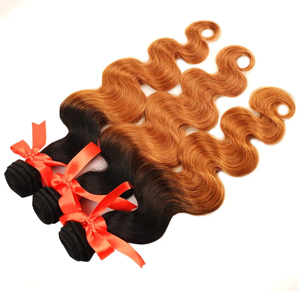 Pinshair Pre-Colored Ombre Brazilian Human Hair Body Wave 3 Bundles With Closure 1B 30 Hair Weave Bundles With Closure Non Remy (24)