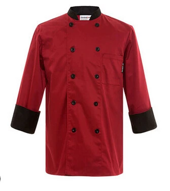 Мода ресторан гостинца кухня повар пиджак куртка форму красный вино двубортная пуговица полный рукав универсальный мужчин и женщин - Цвет: Wine red
