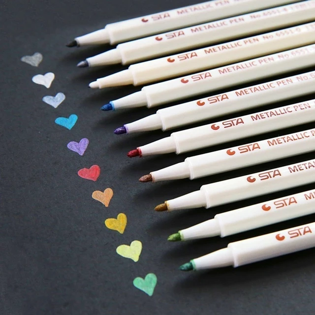 STA 6551 10 Colors Metallic Marker Pens Fine Tip for DIY Photo Album, Scrapbooking,Card Marking