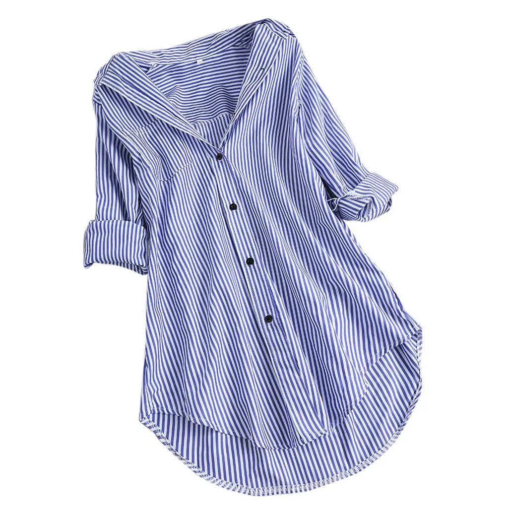 Модные женские топы и блузки 5xl женские шикарные полосатые рубашки с длинным рукавом и отложным воротником на пуговицах для офисных леди Свободная блузка