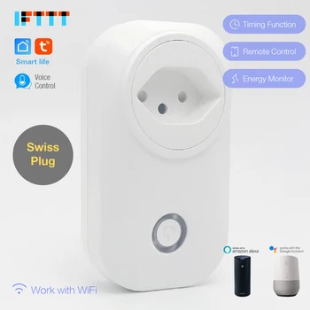 

Smart Swiss Plug 16A Switzerland Wifi Socket Voice Control Works With Google Home Alexa IFTTT Tuya Smart life APP free shipping