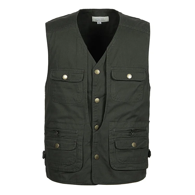 

2019 New Men Casual Summer Plus Size Sleeveless Quick Dry Vest Male Pure Cotton Multi Pocket Photograph Waistcoat 4XL 5XL HI-Q