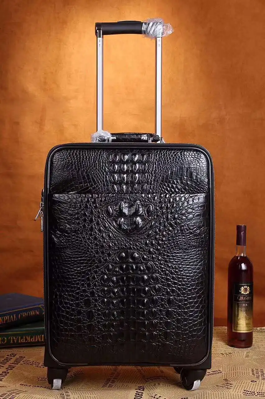 real Genuine crocodile skin luggage travel bag black blue brown colors with cow skin lining stainless steel hardware zipper