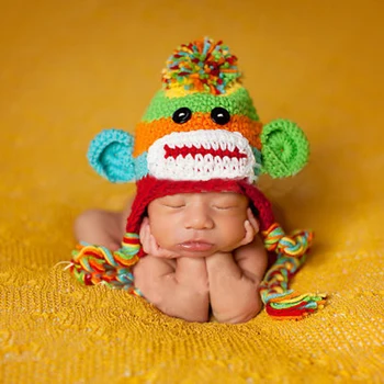 

Baby Hat Pant Set Newborn Baby Boy Crochet Knit Sock Monkey Cap With Ear Flaps Photography Prop for Boys Girls D