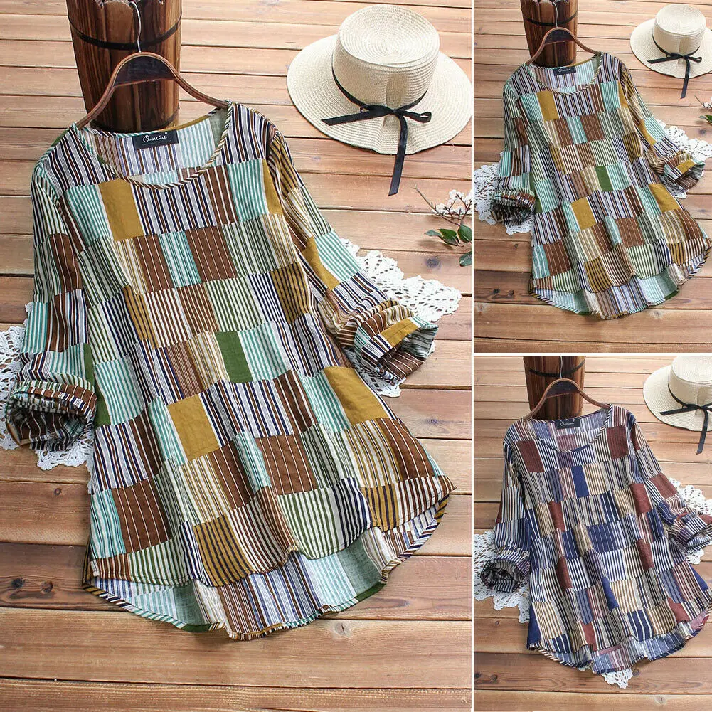 

New Women Summer Hot Daily Retro Long Sleeve Casual Loose Baggy Tops Blouse Leisure Wear Comfortable Clothes Plus Size L-5XL