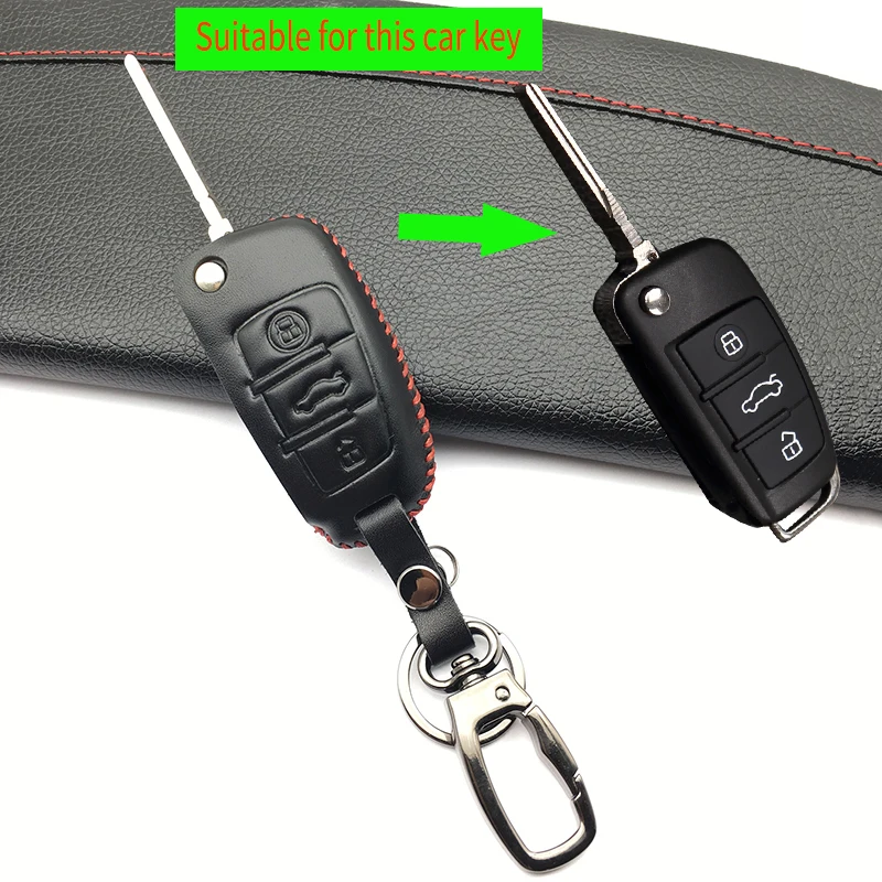 

For Audi Q3 Q5 Sline A3 A5 A6 C5 A4 B6 B7 B8 TT 80 S6 C6 Car Key Cover Bag Genuine Leather Key To Flip Foldig Key Case 3 buttons