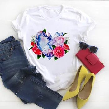 

Women Shirt Womens Diamond Flower Summer Tshirt Tees Printed Ladies Graphic Top Clothes Kawaii Short Sleeve Female T-shirt