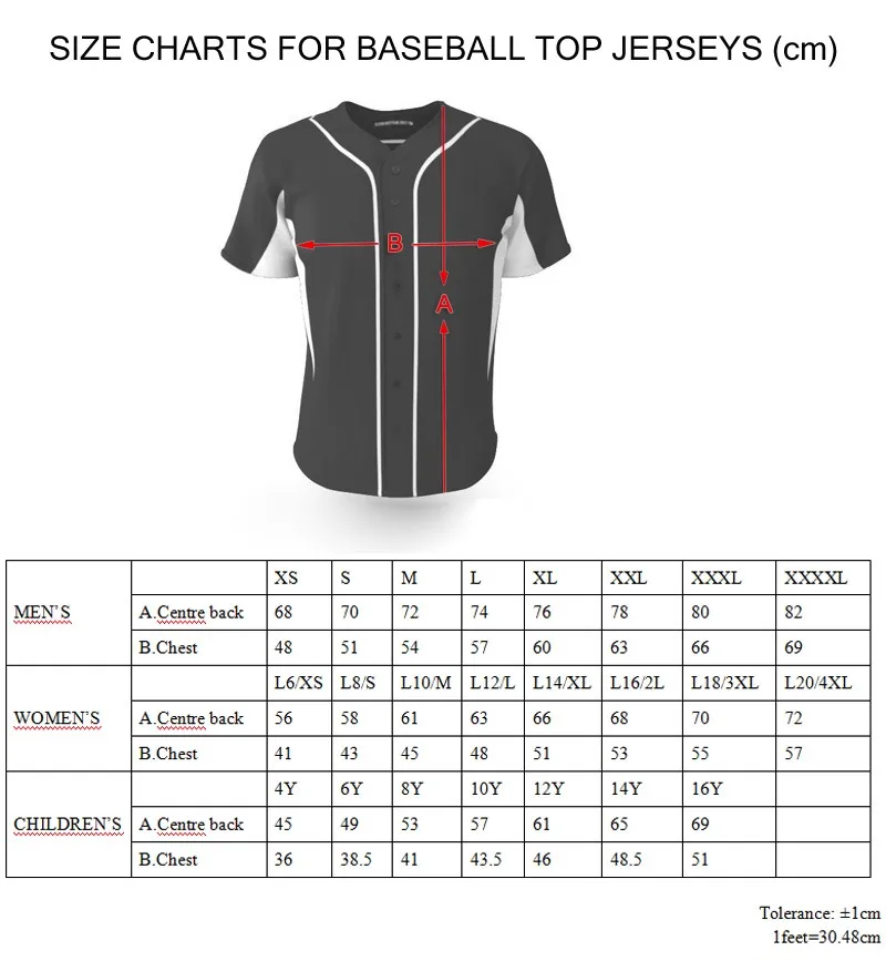 BASEBALL JERSEYS SIZES CHARTS