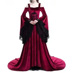 Для женщин; Большие размеры Косплэй Хэллоуин платье средневековый дворец платье принцессы взрослых Для женщин Готический queen длинное