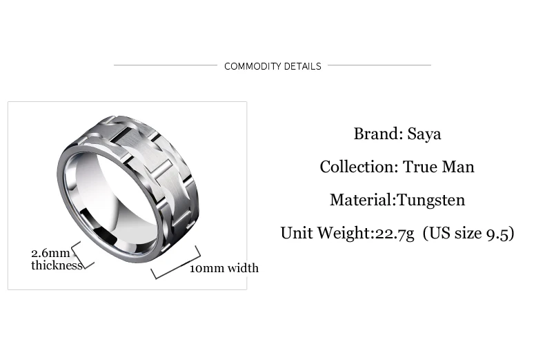 Дизайн Saya бренд мужской 10 мм кирпич узор серебряный вольфрамовый Карбид состояние мужчин t кольцо обручальное кольцо для юбилейные Вечерние