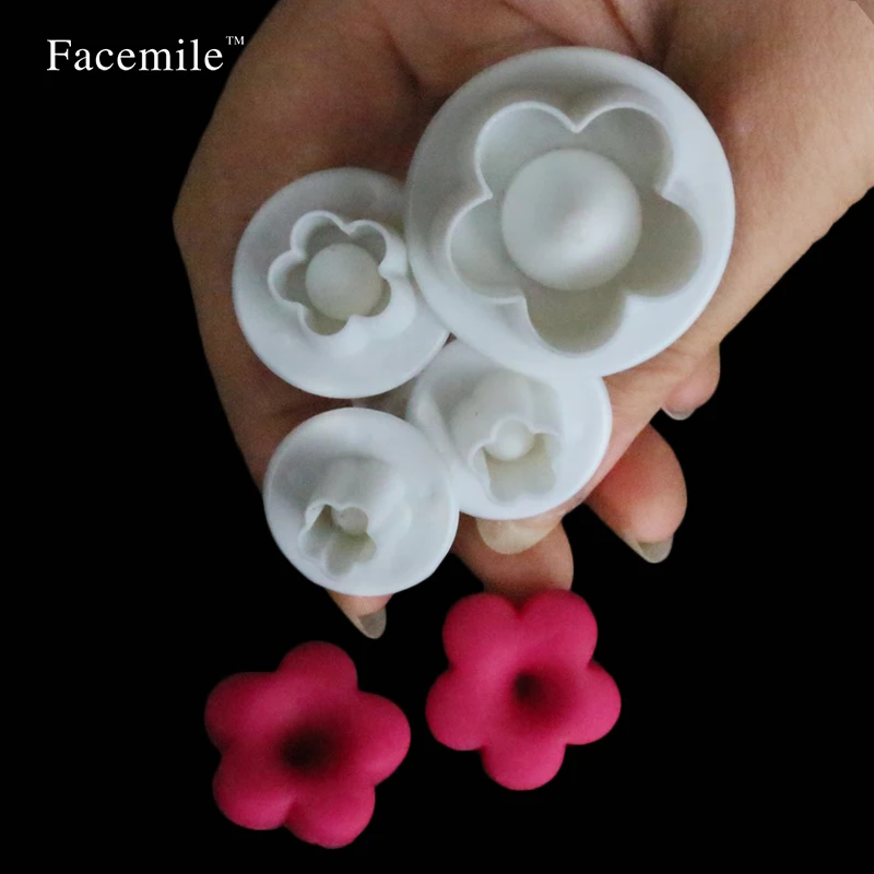 

4Pcs Fondant Cake Decorating Set SugarCraft Cake Plunger Cutter Cookie Biscuit Plum Blossom Sugar Tools Cakes Die Baking mould