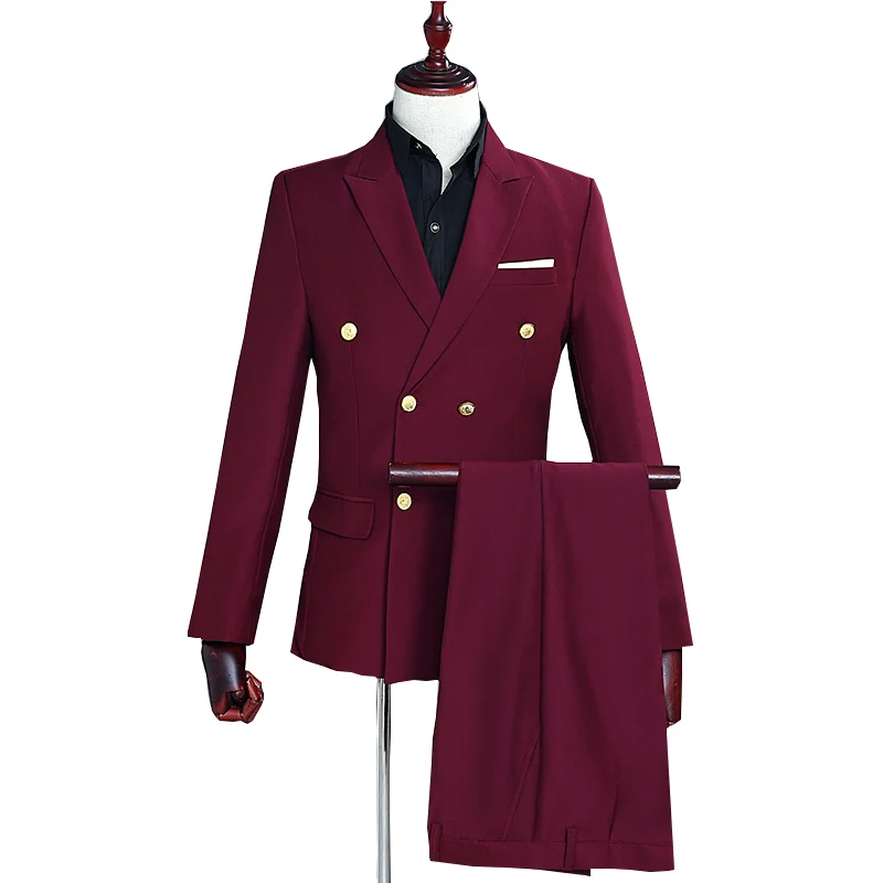 wine red double breasted suits Men 2019 Long sleeve men blazer with pant 2 pcs Party Wedding dress Suits Casual costume homme wine red double breasted suits Men 2019 Long sleeve men blazer with pant 2 pcs Party Wedding dress Suits Casual costume homme