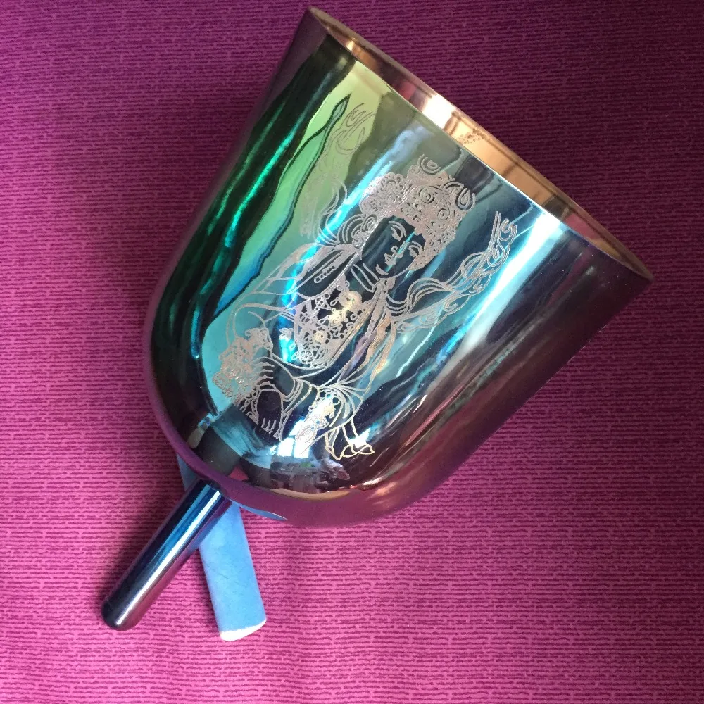 

Color crystal singing handle bowl perfect 3th octave E note Solar Plexus chakra huge sound energy 7.7" design the great mantra