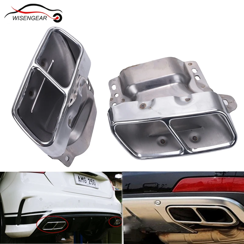 

WISENGEAR 1Pair Rear Exhaust Muffler Car Square Tail Muffler Tip For Mercedes Benz W221 W164 AMG 2005-2013 W166 W251 W216 /