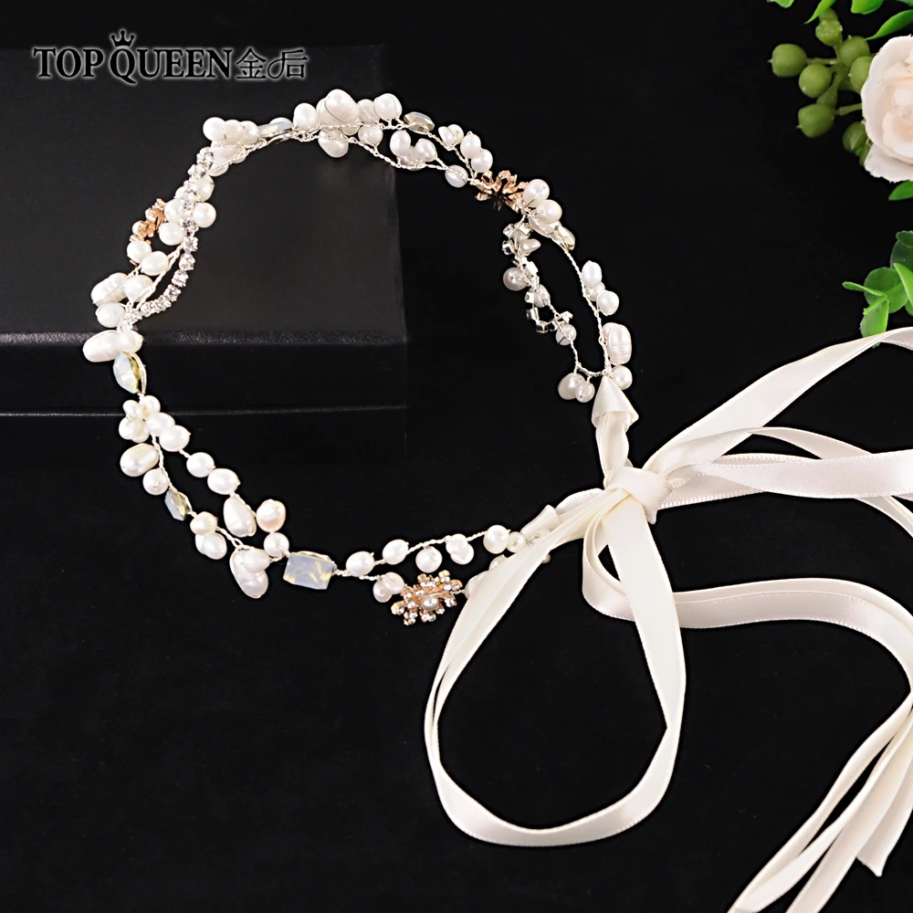 

TOPQUEEN HP127 Romantic Bride Hair Band Crystal Pearl Headband Wedding Bridal Accessories Tiara Ornaments