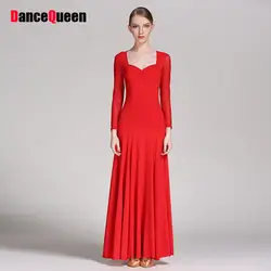 Хорошее качество современные танцевальные платья для дам красные, черные бордовое с длинным рукавом юбки новые женские Для женщин Бальные