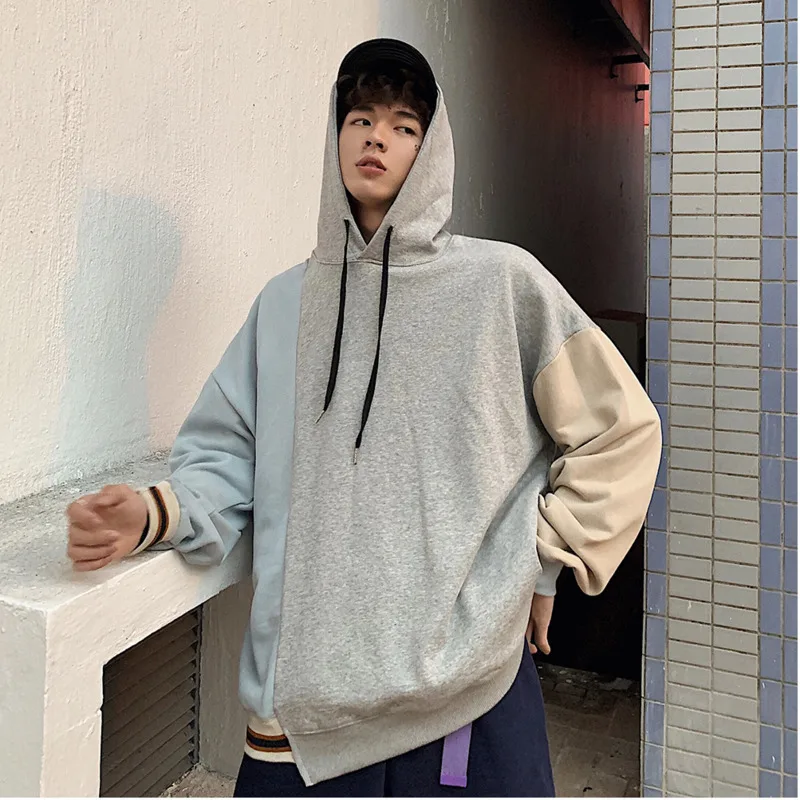 

Spring New Hoodies Men Fashion Contrast Color Casual Hooded Sweatshirt Man Streetwear Trend Wild Hip Hop Loose Pullover Hoody