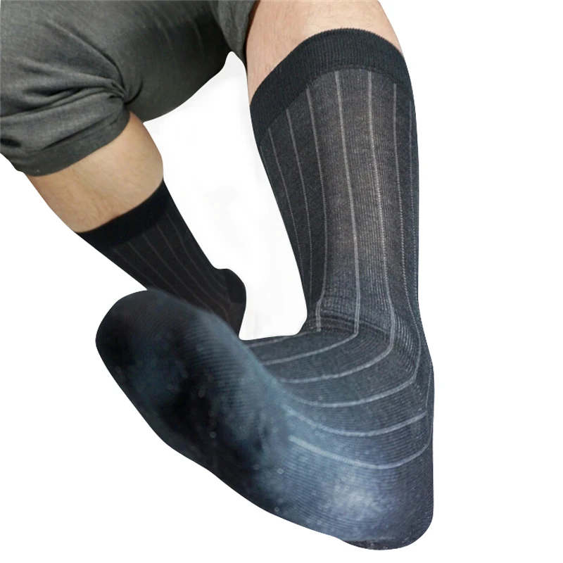 

Men Socks High Elastic Transparent Sexy Striped Hose Harajuku Gay Stocking Male Dress Suit Formal Socks Good Quality Sox