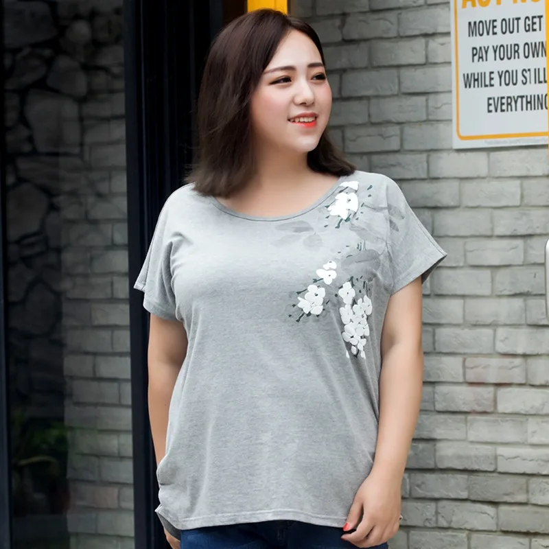 

2XL-7XL Plus size Summer Women Print T shirt Casual Cotton Short Sleeve Large size T-shirt Tops Embroidery Big 5XL 6XL T-Shirts