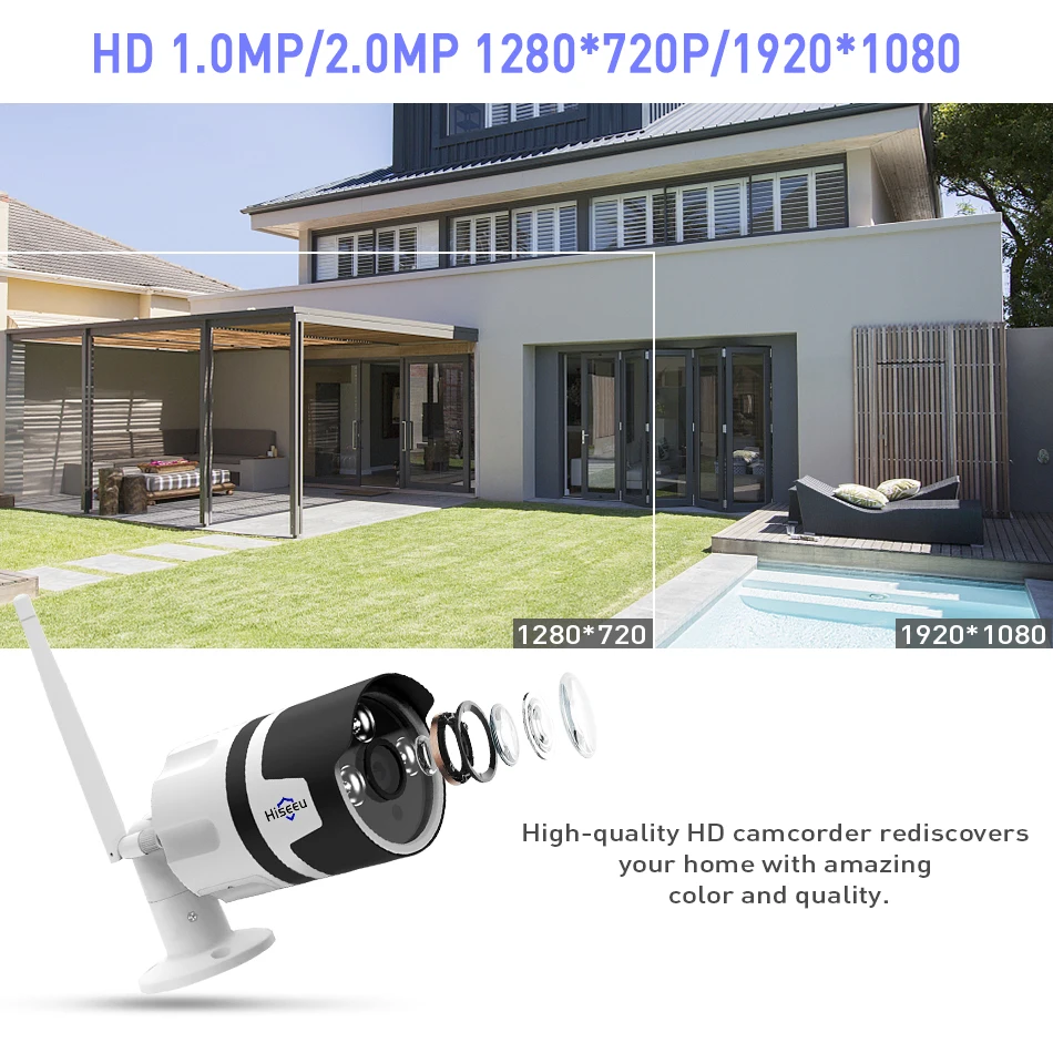 Hiseeu Wifi наружная ip-камера 1080P 720P Водонепроницаемая 2.0MP беспроводная камера безопасности металлическая двухсторонняя аудио запись на карту tf P2P пуля