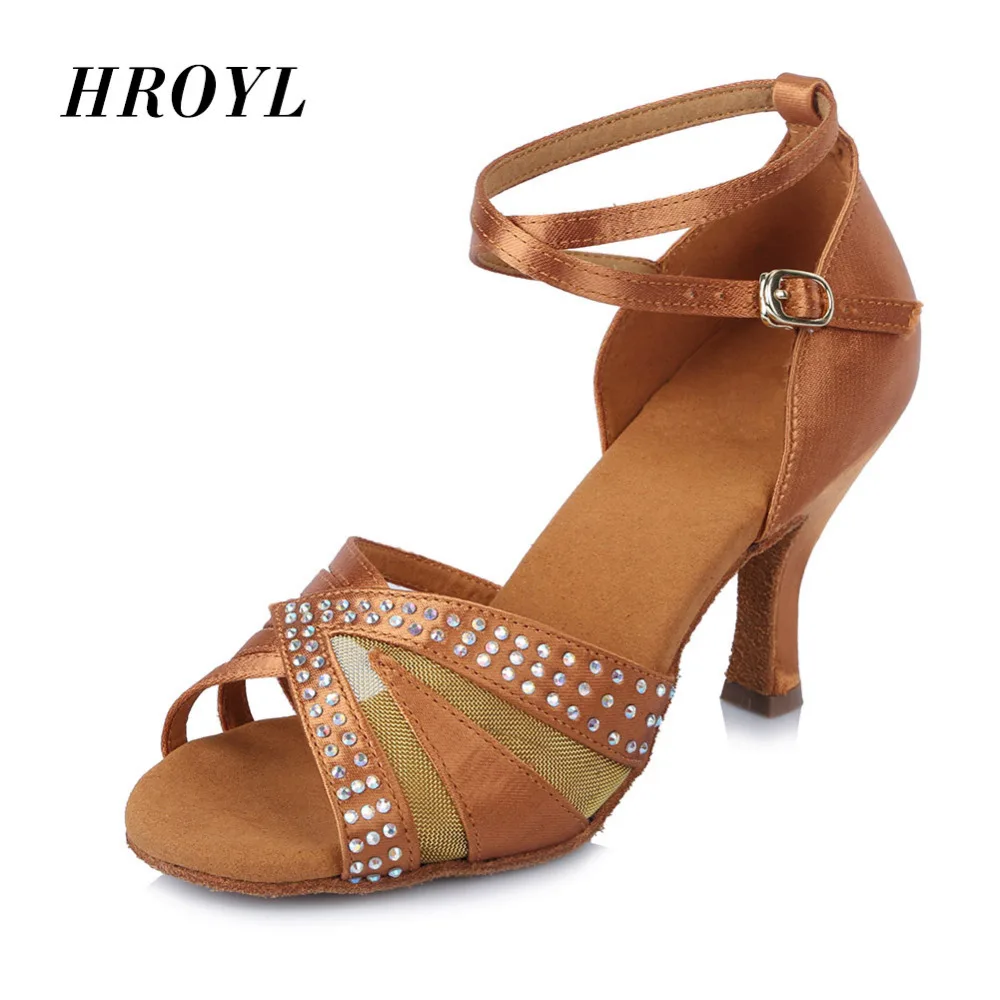 HROYL Ballroom Latin Tango Women Dance Shoes Ladies Girls Darkbrown