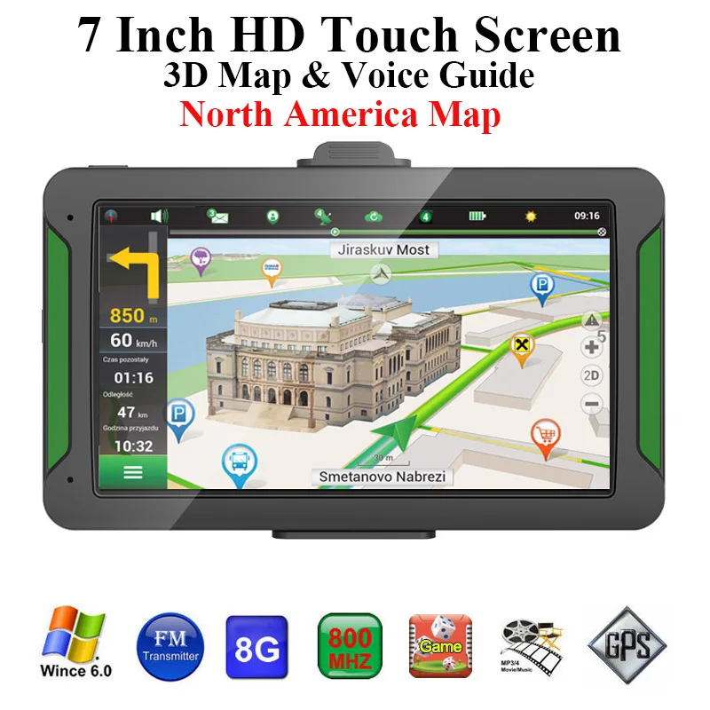 

Car Gps Navigator 7 Inch Hd Press Screen 8Gb Built-In Memory +256 Running Memory Driving Navigation North America Map