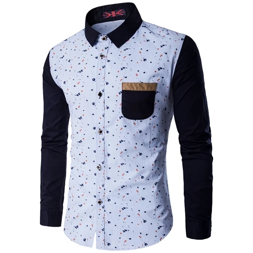2018 Новая мужская повседневная рубашка из хлопка с длинным рукавом Trun-down Colaar Повседневная рубашка в горошек с принтом однобортный рубашки