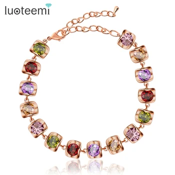 

LUOTEEMI Newest Style Fashion Luxury Jewelry Rose Gold-Color AAA Cubic Zirconia Rainbow Bridal Wedding Bracelet Bangle for Women