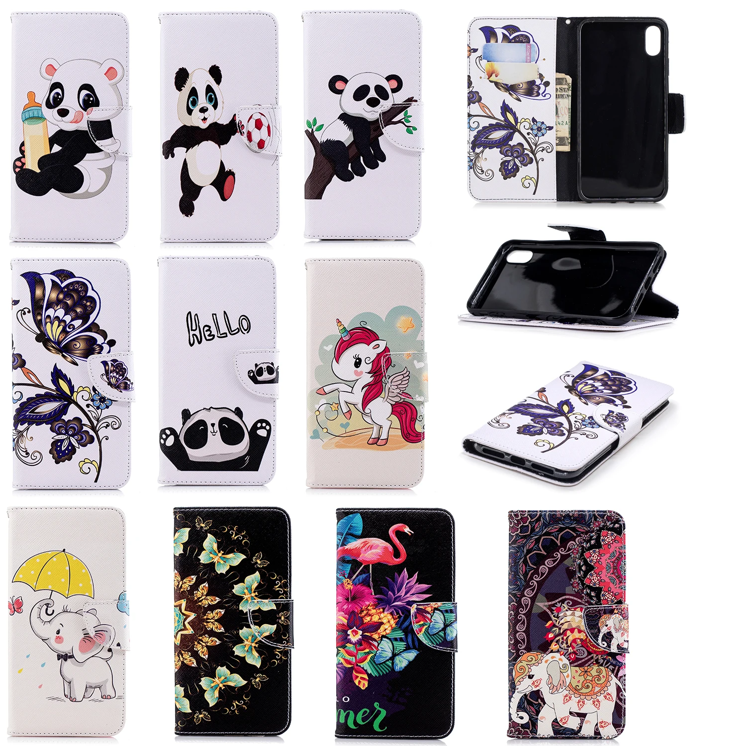 

Leather Flip Wallet Case For iPhone XS X MAX XR 6 6S 7 8 Plus 5 5S Phone Cover Cute Panda animals Style Card Slot Fundas Coque