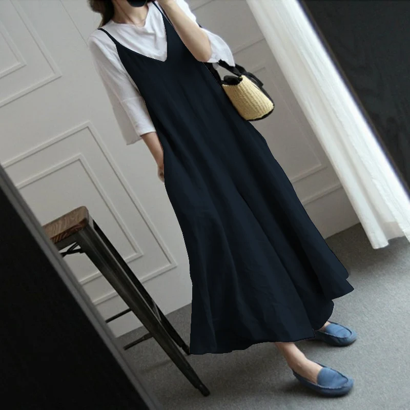 2018 ZANZEA Elegant Women Summer Cotton Linen Strappy