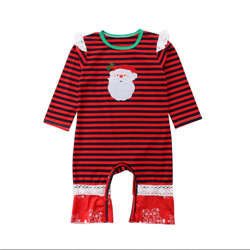 Christmas Newborn Baby Girl Romper Toddler Kid Winter Lace Fly Sleeve