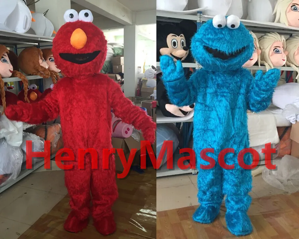 Red Elmo Blue Cookie Costume Mascot Sesame Street Walking Cartoon