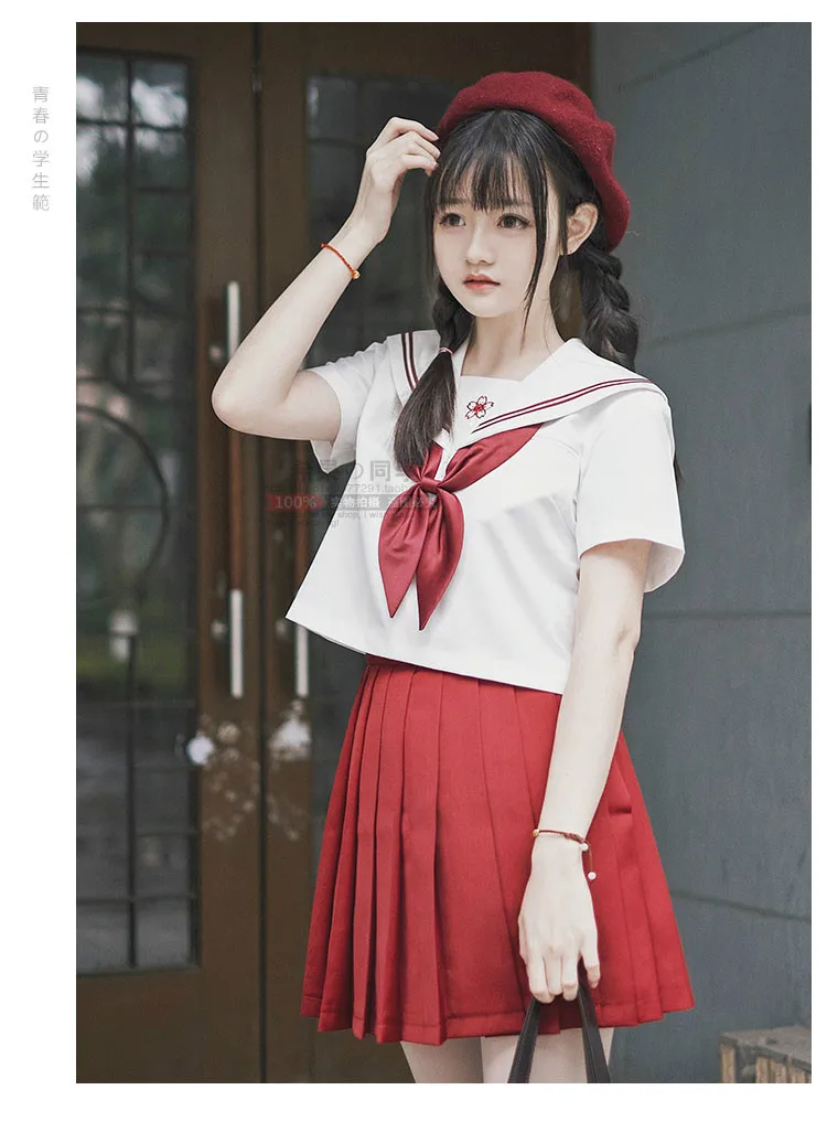 С коротким рукавом рубашка в морском стиле японской моды JK Красный школьная форма костюм