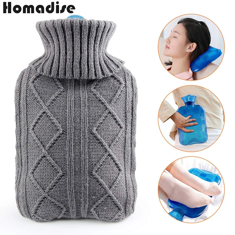 

2000ml Hot Water Bottle Knit Set Large Cloth Cover Water Hot Water Bottle Velvet Bag Super Soft Knitting Feet Hand Warming