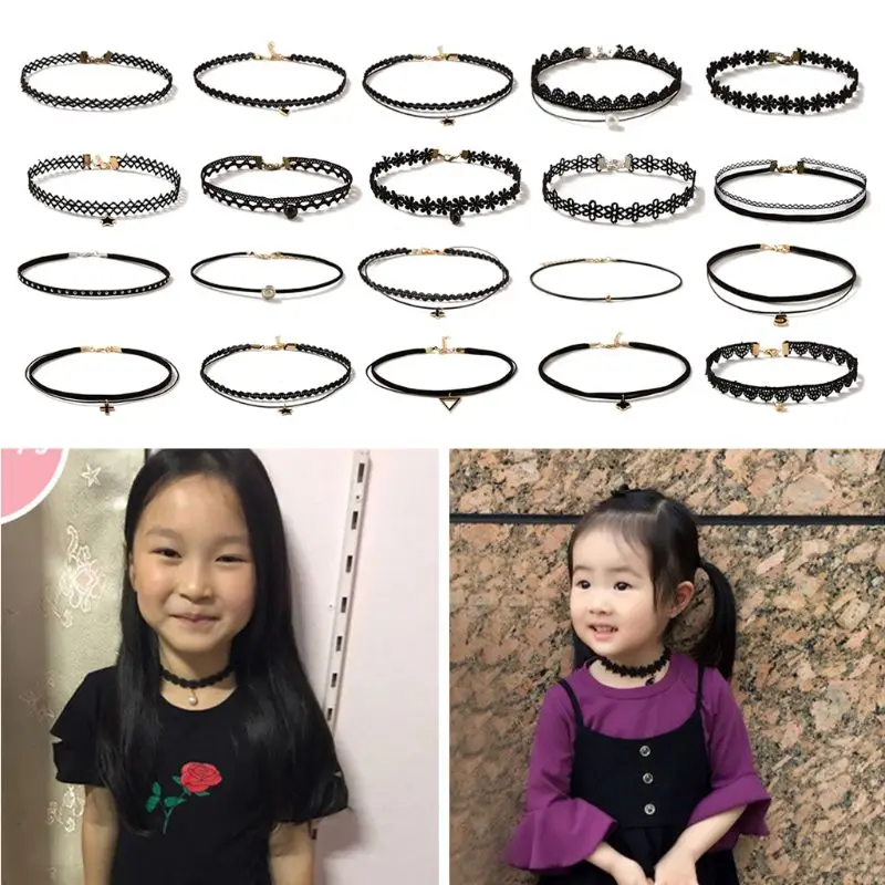 5 шт. модное милое черное многослойное кружевное ожерелье с цепочкой для девочек