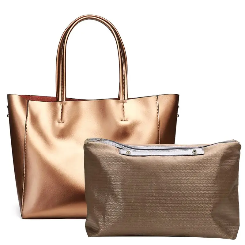 

2pcs Women Ladies Genuine Leather Shoulder Bag Handbag Large Capacity Tote Bag Commuter Shopping Bag for Travel Party Office Use