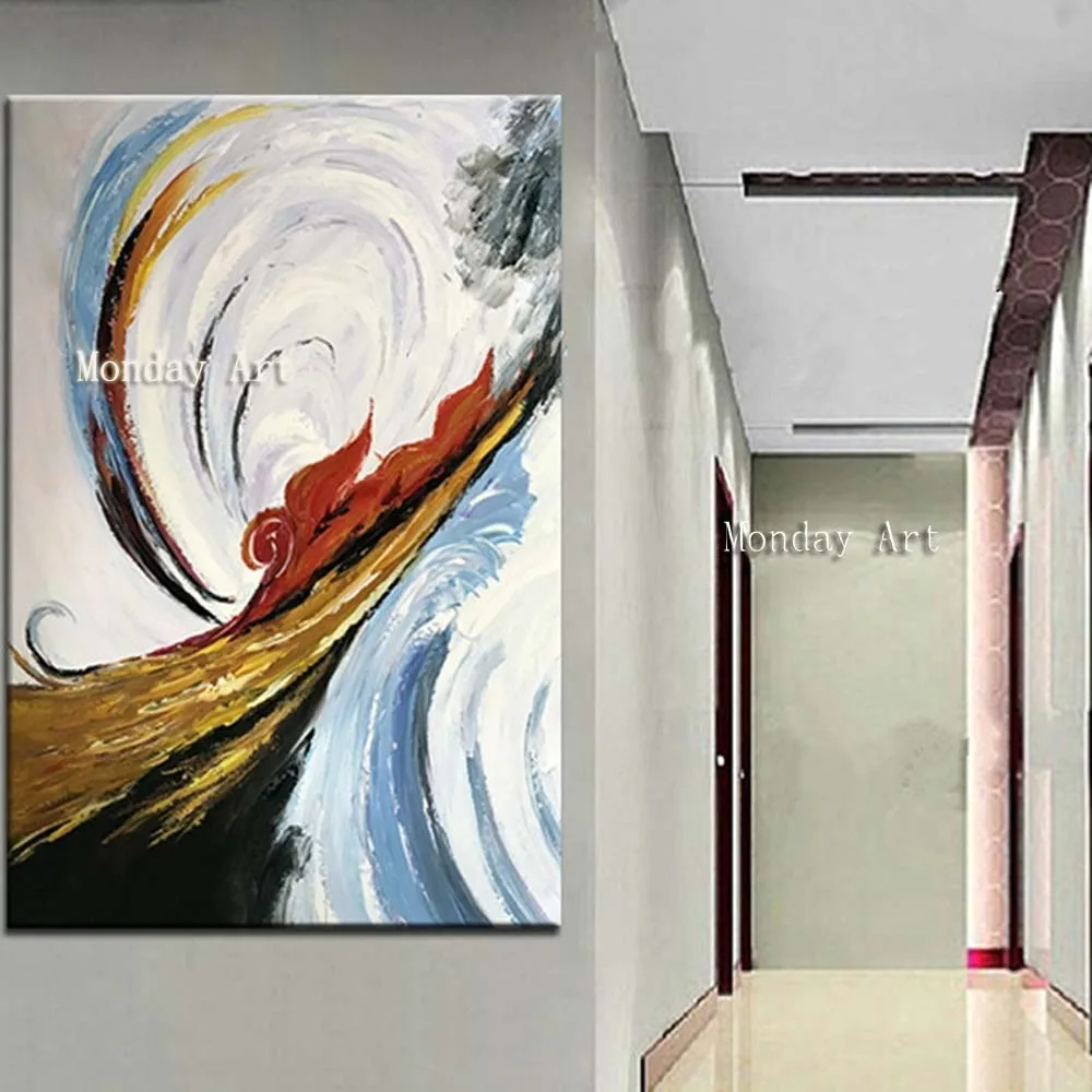 

Free Shipping Home Decor Wall art picture Handpainted Abstract Oil Paintings on Canvas Large Knife Colorful Waves oil Painting