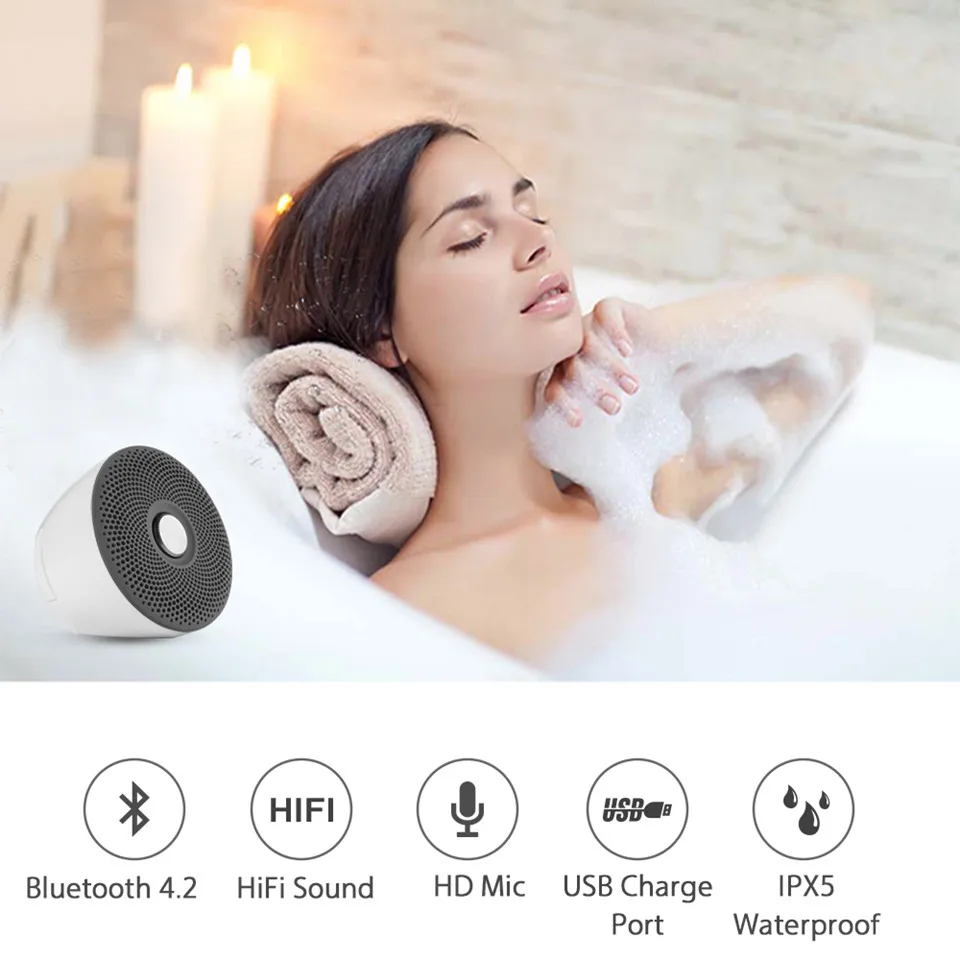 August MS430 IPX5 Waterproof Bluetooth Speaker for Shower White