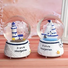 Sailing Lighthouse Music Crystal Ball Household Ornaments Innovative Gift Musical Box With Light Desktop Home Decoration