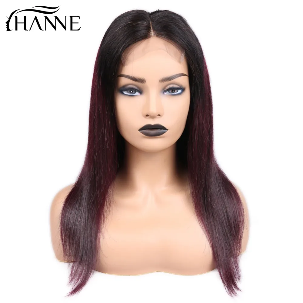 HANNE 4*4 Lace Closure Wigs 1B/#99J Color Ombre Human Hair Wigs With Baby Hair Straight 150% Density Brazilian Hair Wig in Stock