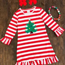 FOCUSNORM/рождественское платье в полоску для маленьких девочек Рождественские наряды с деревом одежда красного цвета