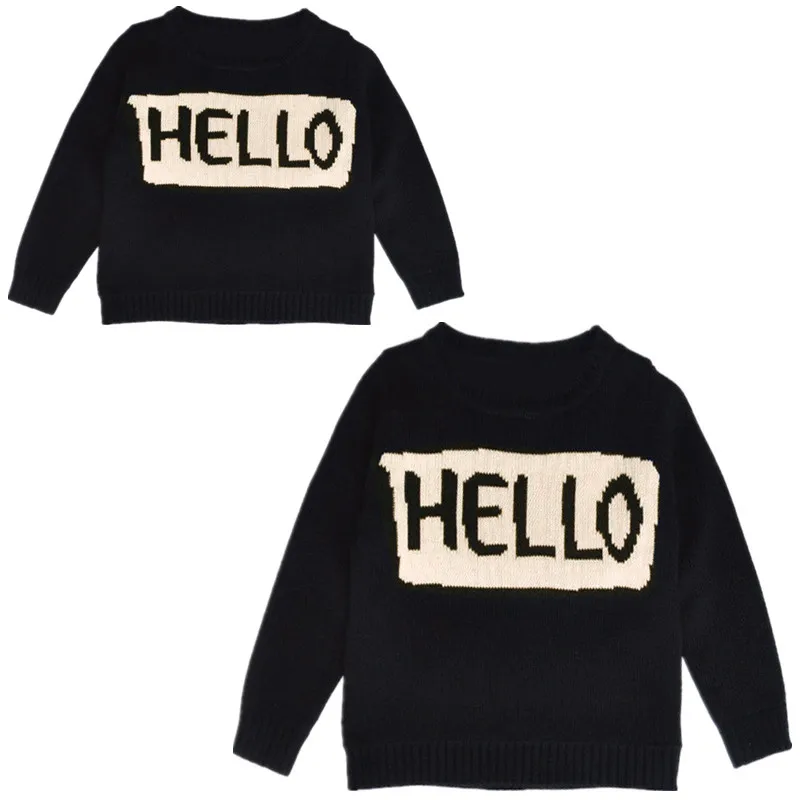 

Family Matching Clothes Autumn Girls Hello Bye Warm Sweater Long Sleeve Letter Print Pullover Family Clothting D0205