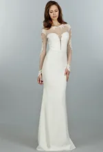 sexy schiere zurück langen Ärmeln bateau appliziert meerjungfrau vestido de festa longo meerjungfrau braut brautkleider gewand de mariage