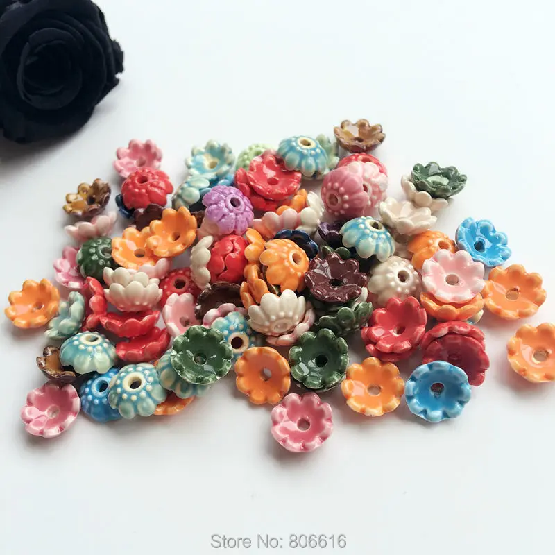 10MM 100Pcs Handmade Flower China Ceramic Porcelain Bead Caps Jewelry