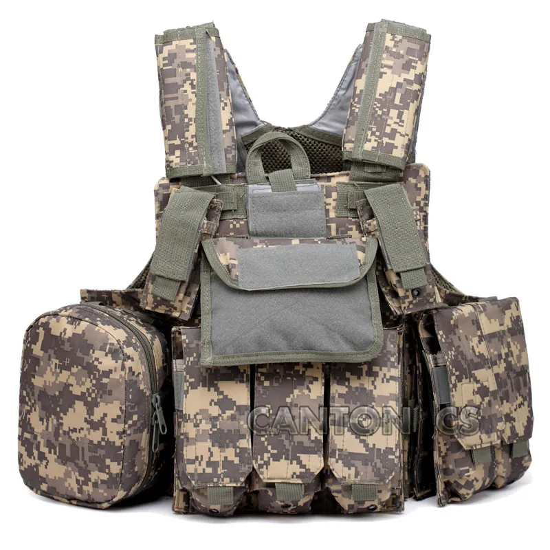 Tactical Molle Combat Vest W/Magazine Pouch Utility Bag Releasable Armor Paintball Plate Carrier