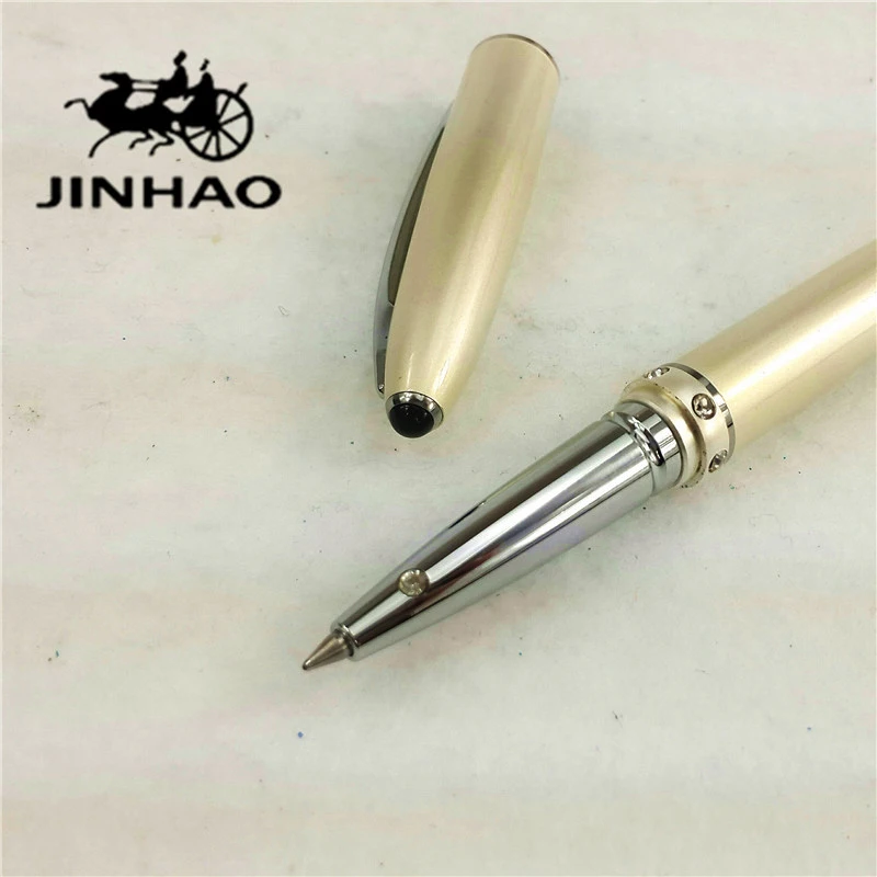 

1pc/lot JINHAO 1300 Roller Ball Pen White Pen Silver Clip Fashion Best Gifts for Women Kawaii Material Escolar 13.9*1.3cm