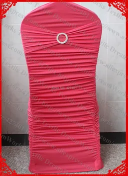 

NO.6 Coral Red Ruffled Lycra Chair Covers With Lycra Band And Tow Row Round Buckle (with pin) For Wedding Decoration & Party