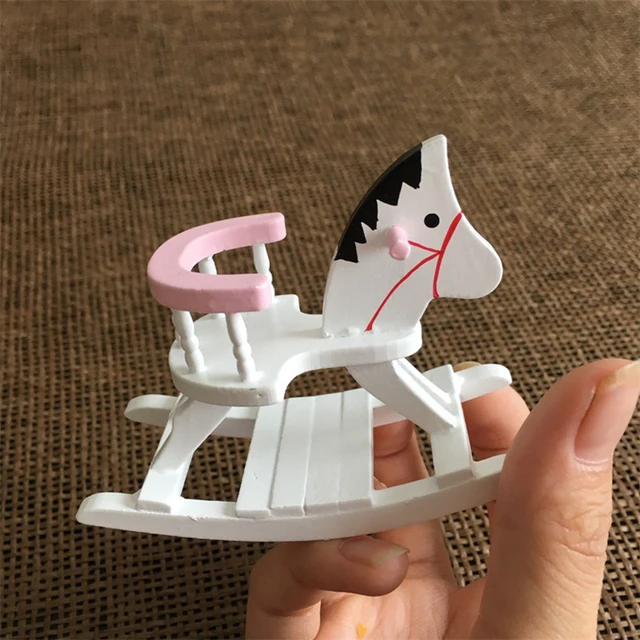 1:12 Dollhouse Miniature Furniture Wooden Horse Rocking Chair For Kids Action Figure Doll House Decoration Dolls Accessories New 5