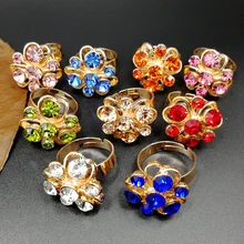 1pcs Adjustable Fashion Multi Color Rhinestone Luxurious Flower Finger Rings Band for Women Female Party Jewelry newest viennois fashion jewelry gun color geometric finger rings for woman rhinestone and crystal party accessories